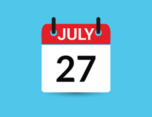 July 27. Flat icon calendar isolated on blue background. Date and month vector illustration