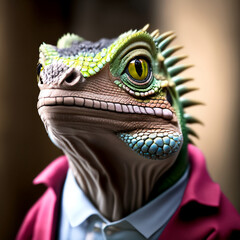 Premium closeup of a colorful chameleon lizard , AI.