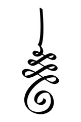 Unalome, sacred Yantra in Buddhism and common yantra tattoo motif. Spiritual path, starting with awakening (spiral), followed by twists and turns in life (loops), leading to clarity and enlightenment.