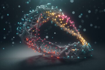3D rendering of isolated DNA molecule representing biochemistry. Generative AI
