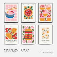 Abstract food posters template. Modern trendy Matisse minimal style. Kitchen and restaurant decor. Hand drawn design for wallpaper, wall decor, print, postcard, cover, template, banner.