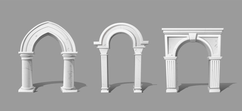 3d vector icon illustration. Whitte antique stone greek archs. Arhitectural element for games and ads.