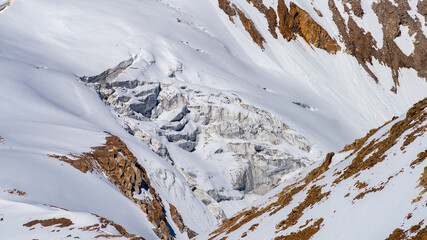 ancient glaciers in the mountains. permafrost. snow in the highlands