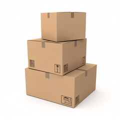 A set of cardboard boxes on top of each other for delivery on a white background. 3D style.