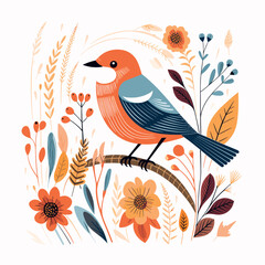 Bird with flowers. Vector illustration. Abstract illustration.