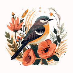 Bird with flowers. Vector illustration. Abstract illustration.
