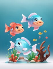 fishes in sea animals  cartoon style