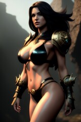 Fototapeta na wymiar a woman in a sexy costume, armored in a heroic fantasy style
