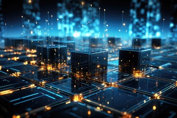 Obraz premium Abstract futuristic background Data Transfer. technology concept. Futuristic cyberspace background. Generative AI