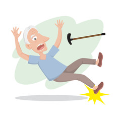 Elderly person is falling. fall prevention illustration, illustration vector cartoon.
