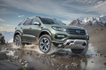 Fototapeta na wymiar Discover the ultimate adventure with our all-terrain concept SUV. Conquer any landscape with intelligent all-wheel-drive and cutting-edge technology.