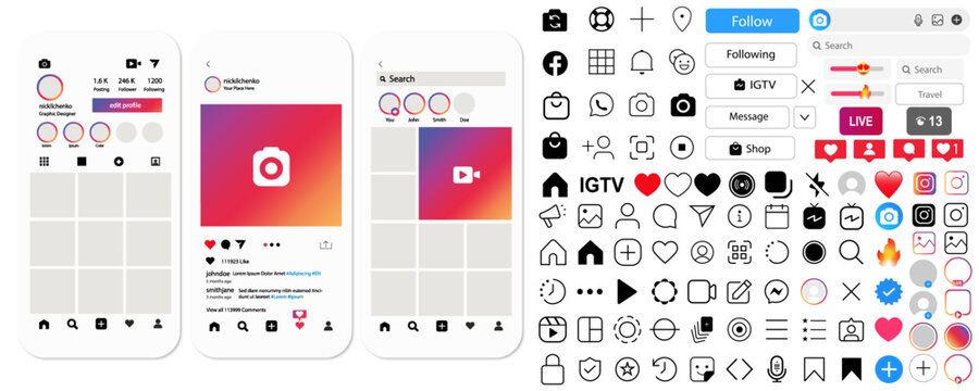 Social networks. Ingram icon collection. Vector editorial icons of social networks on a white background, eps10