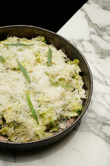Carpaccio with Cauliflower Broccoli and Parmesan