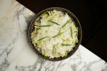 Carpaccio with Cauliflower Broccoli and Parmesan