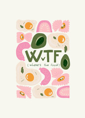 Food abstract elements. Food and healsy composition. Modern trendy Matisse minimal style. Restaurant and kitchen poster, invite. Vector arrangements for greeting card or invitation design