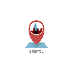 UK England Bristol map pin point geolocation modern skyline shape pointer vector logo icon isolated illustration. Great Britain South West web emblem idea with landmarks and building silhouettes