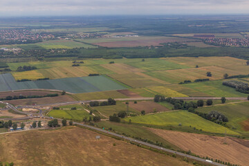 Fototapeta premium Aerial view of landscape southeast of Budapest, Hungary