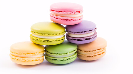 Fototapeta premium Macaroons isolated on white background. Colorful dessert.
