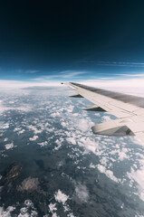 Fototapeta na wymiar Sky View From Airplane Window. Window Seen Beautiful Sky From Height Of Airplane, Plane.