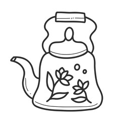 Kettle doodle. Vintage teapot with flowers in a linear style. isolated illustration on a white background.