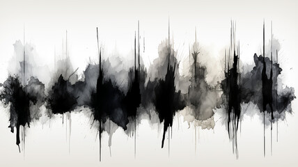 Black and white blot painted in watercolor on a light background, splashes, pattern