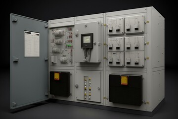 High-voltage power reception equipment with cubicle design. Generative AI