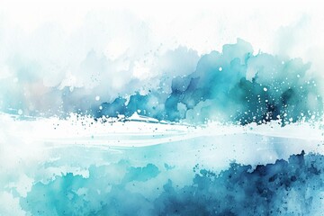 Watercolor background in shades of blue and aqua, evoking a wintery feel with ample copy space. Generative AI