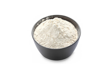 Bowl with flour on white background MADE OF AI