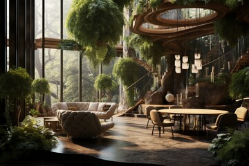 Concept of sustainability in the architecture and interior design industry, valuing the use of ecological materials and sustainable construction practices, Generative AI