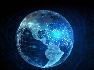 Naklejka na ściany i meble globe planet global cyberspace connection earth network internet technology map. Generative AI.