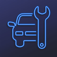 auto repair neon sign, modern glowing banner design, colorful modern design trends on black background. Vector illustration.