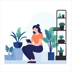 Flat illustration of a woman working in a garden