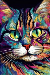 American Shorthair cat psychedelic look. Generative AI
