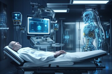 Concept of artificial intelligence technology applied to medicine, driving accuracy in diagnosis, treatment and healthcare, Generative AI