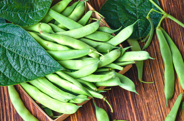 Pods of young, fresh, green asparagus beans