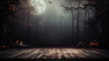 Printed kitchen splashbacks Fantasy Landscape Spooky halloween background with empty wooden planks, dark horror background.