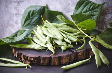 Pods of young, fresh, green asparagus beans