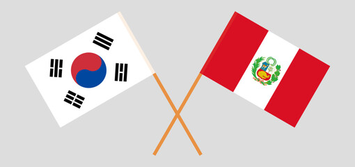 Crossed flags of South Korea and Peru. Official colors. Correct proportion