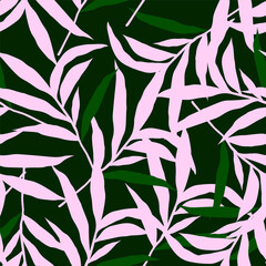 Abstract jungle palm leaf seamless pattern. Stylized tropical palm leaves wallpaper.