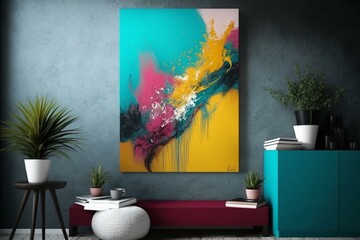Abstract acrylic painting as background, wall decoration. Generative AI