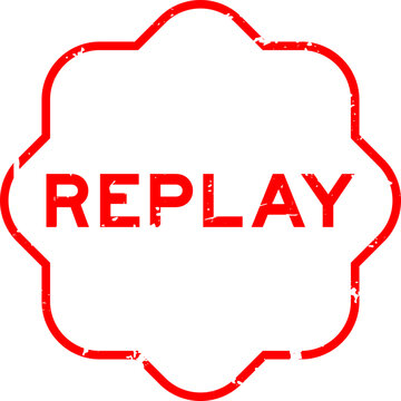 Grunge red replay word rubber seal stamp on white background