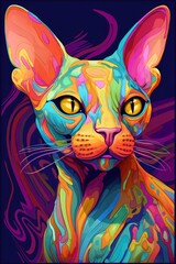 Bombay Sphynx cat psychedelic look. Generative AI
