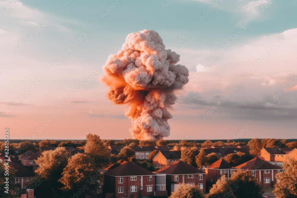 Poster Devastating nuke strike razes metropolis in fatal war. A harrowing scene of obliteration.