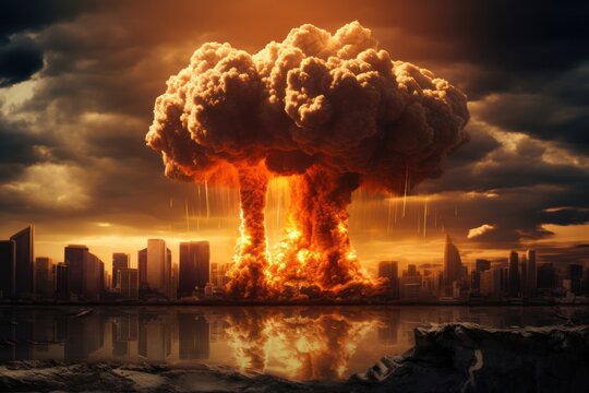 Terrifying nuclear bomb devastates megacity in fatal conflict. A city reduced to ruins.