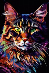 Maine Coon cat psychedelic look. Generative AI