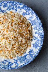 Traditional delicious Turkish food; Turkish style rice pilaf (Turkish name; Arpa sehriyeli pirinc pilavi)