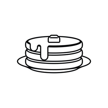 recommend clip art: Breakfast pancakes with syrup and butter on a plate line art vector icon for food apps and websites