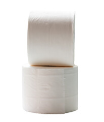 Two rolls of white tissue paper or napkin is stack isolated on white background with clipping path. in png file format