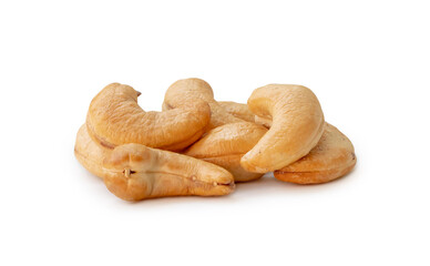 Roasted brown cashew nuts in stack isolated on white background with clipping path. and shadow in png file format