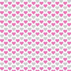 Seamless pattern pink and gray hearts. Love Concept. Happy valentines day, women day holiday, dating invitation, wedding or marriage greeting card design. Vector romantic
